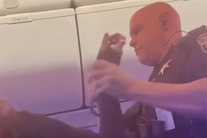 Picture: Укусившая полицейского за ногу пассажирка покинула самолет в инвалидном кресле